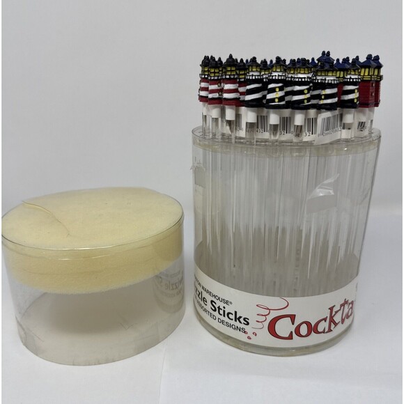 50 NOS Lighthouse Tiki Bar Swizzle Stick 4 Designs Boston Warehouse Cocktail - Picture 1 of 11
